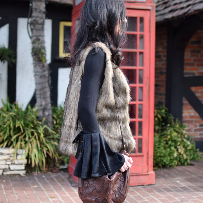 ROMWE Faux Fur Vest, J BRand Black Jeans, Lucky Brand Leather Bag, Winter Style, Holidays 2017, Fall Trends