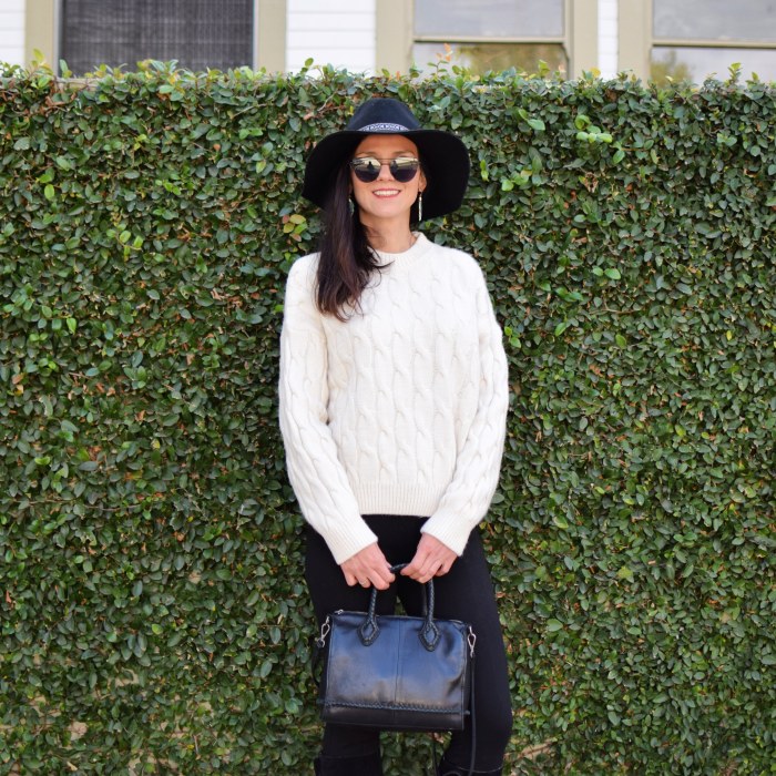 ZAFUL Cable Knit Pattern Drop Shoulder Sweater, Lucky Brand Hat and Bag