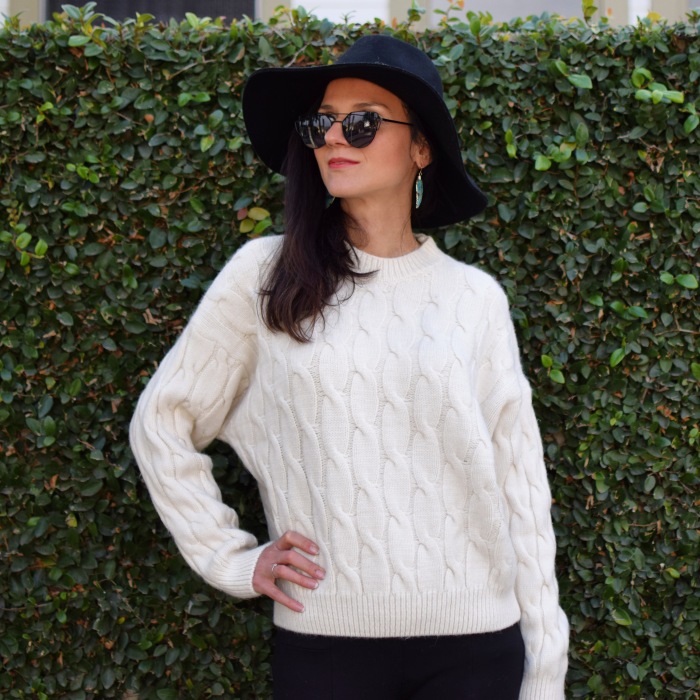 ZAFUL Cable Knit Pattern Drop Shoulder Sweater, Lucky Brand Hat